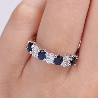 Stella Grace 14k White Gold Sapphire & 1/2 CT T.W. Diamond Semi-Eternity Ring