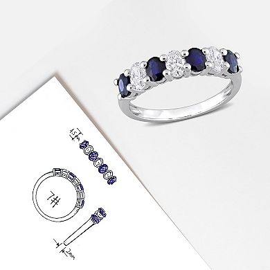 Stella Grace 14k White Gold Sapphire & 1/2 CT T.W. Diamond Semi-Eternity Ring