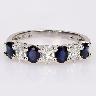 Stella Grace 14k White Gold Sapphire & 1/2 CT T.W. Diamond Semi-Eternity Ring