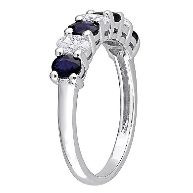 Stella Grace 14k White Gold Sapphire & 1/2 CT T.W. Diamond Semi-Eternity Ring