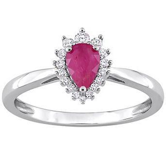 Stella Grace 14k White Gold Ruby & 1/8 Carat T.W. Diamond Halo Engagement Ring
