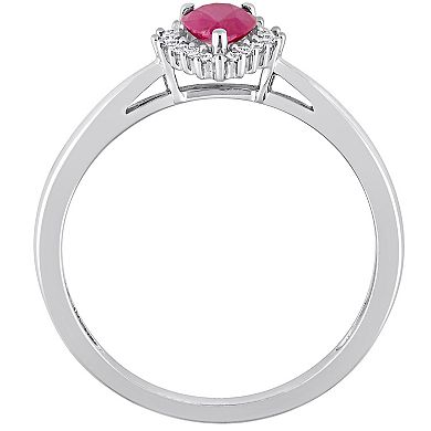 Stella Grace 14k White Gold Ruby & 1/8 Carat T.W. Diamond Halo Engagement Ring