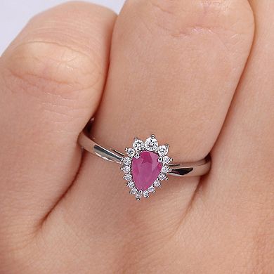 Stella Grace 14k White Gold Ruby & 1/8 Carat T.W. Diamond Halo Engagement Ring