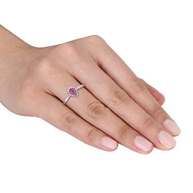 Stella Grace 14k White Gold Ruby & 1/8 Carat T.W. Diamond Halo Engagement Ring