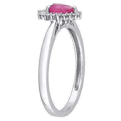Stella Grace 14k White Gold Ruby & 1/8 Carat T.W. Diamond Halo Engagement Ring