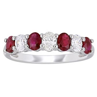 Stella Grace 14k White Gold Ruby & 1/2 Carat T.W. Diamond Semi-Eternity Ring