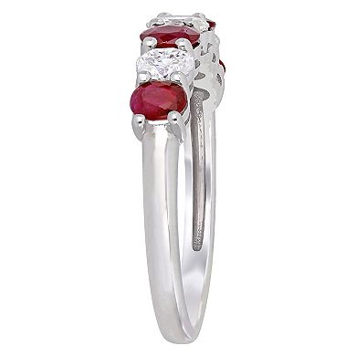Stella Grace 14k White Gold Ruby & 1/2 Carat T.W. Diamond Semi-Eternity Ring