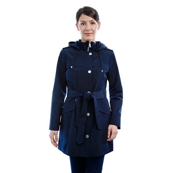 Women's London Fog Hooded WaterResistant Rain Coat