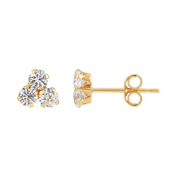 10k Gold Lab-Created White Sapphire Triple Stone Stud Earrings