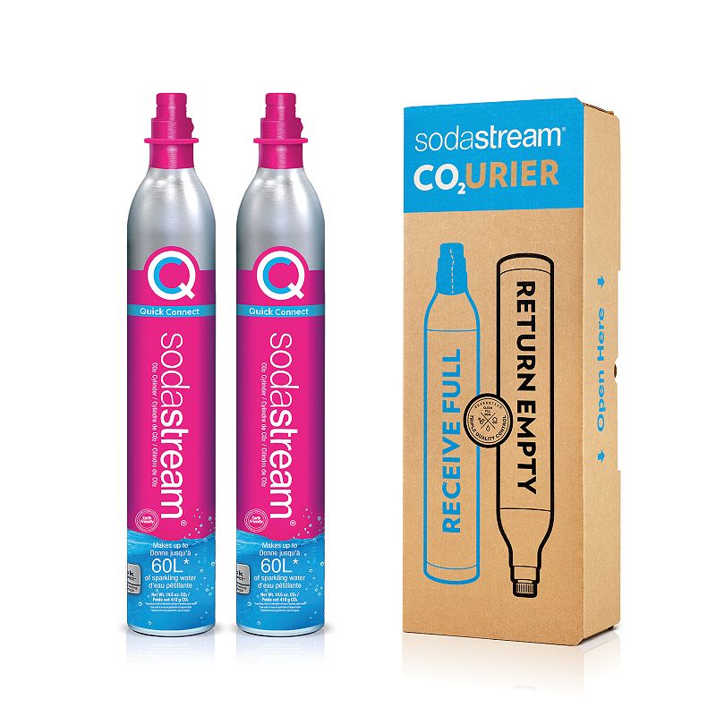 SodaStream Quick Connect CO2 Cylinder 2-pk., Pink Keep the bubbles coming. One SodaStream cylinder makes up to 60L (126 bottles) of sparkling water, and with an easy exchange program, you'll always be stocked for your favorite beverages. Keep the bubbles coming. One SodaStream cylinder makes up to 60L (126 bottles) of sparkling water, and with an easy exchange program, you'll always be stocked for your favorite beverages. Introducing the Quick Connect CO2 Cylinder with patent pending technology. No need to twist in the cylinder - just one click! This new feature makes installing your CO2 quicker and easier than ever. Exchange your empty CO2 cylinders at your local Kohls store, pay only for the refill and save up to 50%! One SodaStream reusable carbonating bottle can save up to thousands of single use plastic bottles. Always fizz water before adding any flavor. Model no. 1102847011 Size: One Size. Color: Pink. Gender: unisex. Age Group: adult.