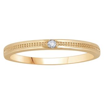 10k Gold Diamond Accent Single Stone Textured Stackable Ring