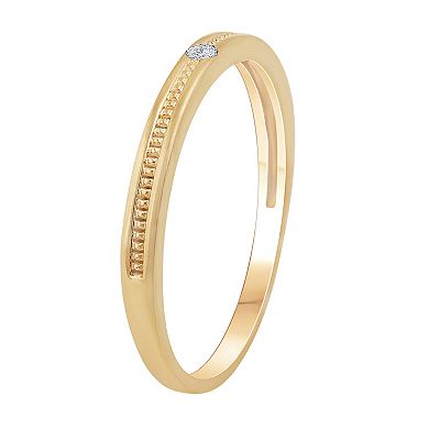10k Gold Diamond Accent Single Stone Textured Stackable Ring