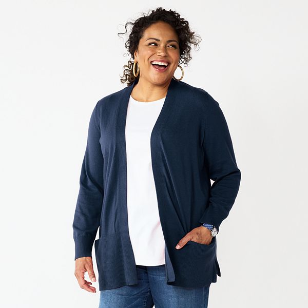 Plus Size Croft & Barrow® Classic Ribbed Open-Front Cardigan - Navy (2X)
