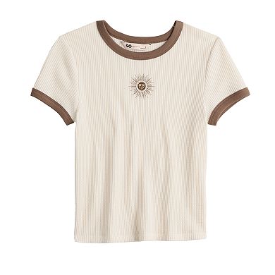 Juniors' SO® Cropped Ribbed Ringer Tee