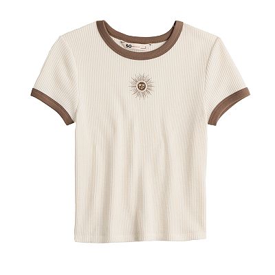 Juniors' SO® Cropped Ribbed Ringer Tee