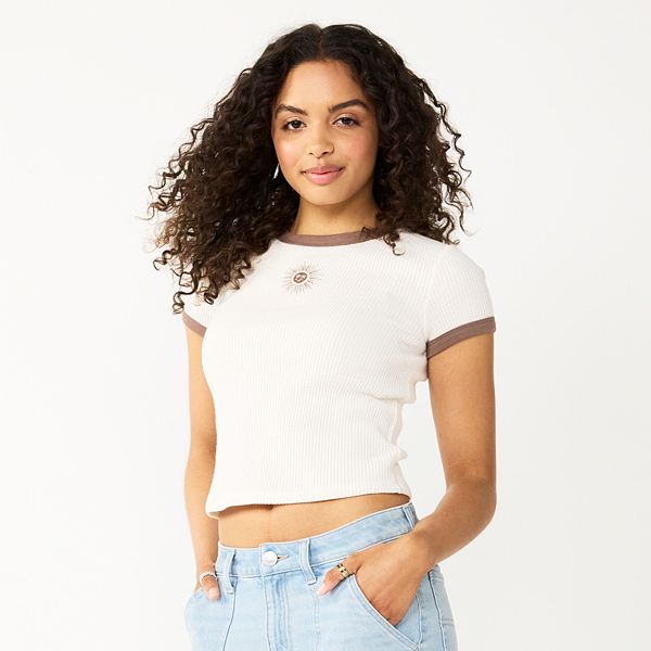 Juniors' SO® Cropped Ribbed Ringer Tee