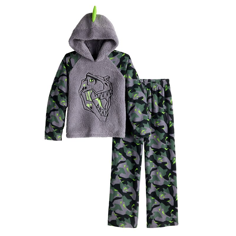 Boys 6-16 Cuddl Duds Hooded Top & Bottoms Pajama Set, Boys, Size: 6-7, Gre