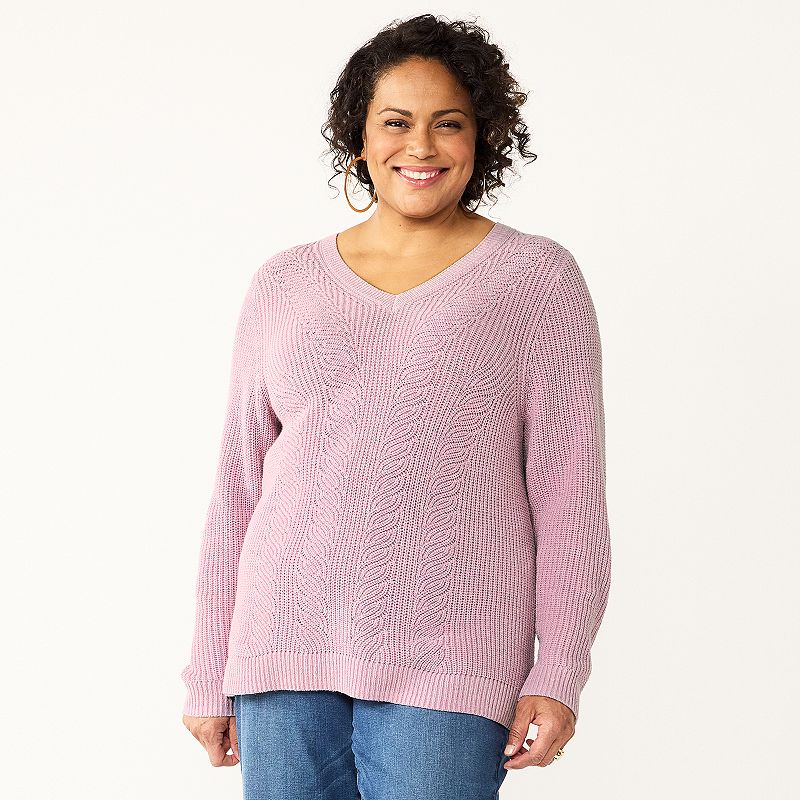 29154412 Plus Size Croft & Barrow Placed Cable Pullover Swe sku 29154412