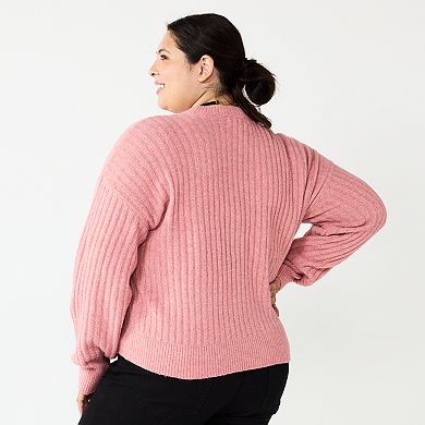 Juniors' Plus Size SO® Ribbed Keyhole Sweater