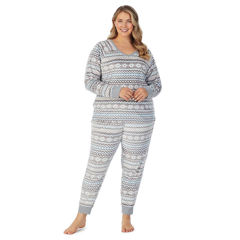 Plus Size Cuddl Duds Velour Fleece V-Neck Pajama Top and Banded Bottom Paja