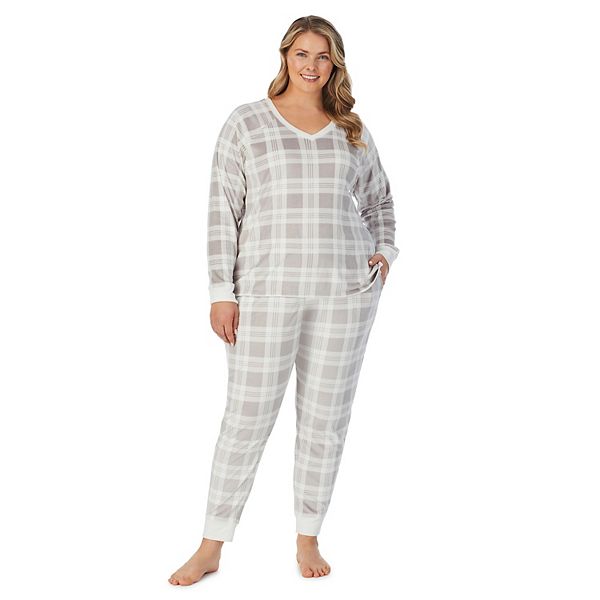 Plus Size Cuddl Duds® Velour Fleece VNeck Pajama Top and Banded Bottom