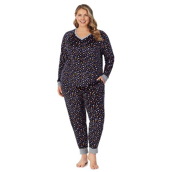 Plus Size Cuddl Duds® Velour Fleece V-Neck Pajama Top and Banded Bottom ...