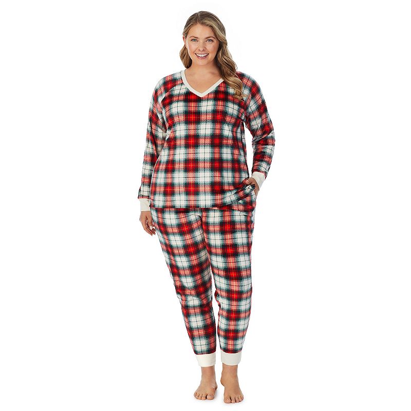Plus Size Cuddl Duds Velour Fleece V-Neck Pajama Top and Banded Bottom Paja
