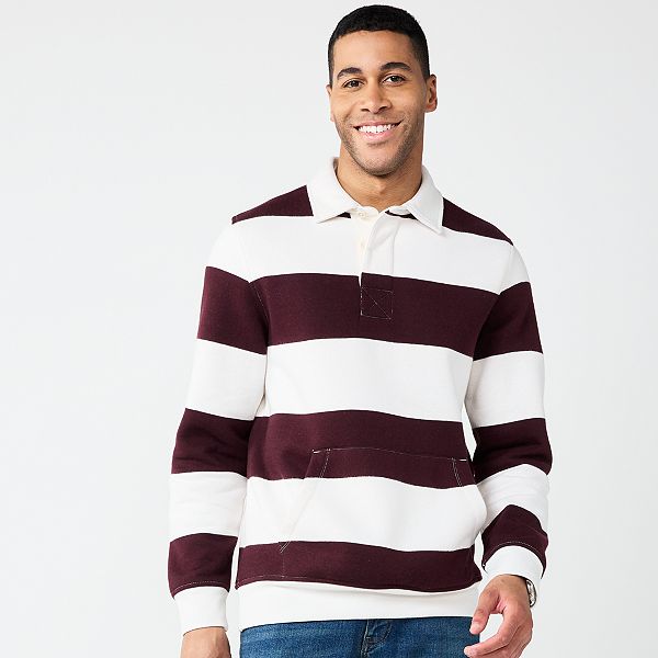 Men s Sonoma Goods For Life Striped Fleece Rugby Pullover