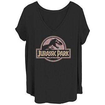 Juniors' Plus Size Jurassic Park Floral Mandala Circle Logo Tee