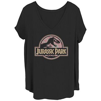 Juniors' Plus Size Jurassic Park Floral Mandala Circle Logo Tee