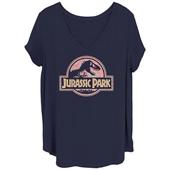 Juniors' Plus Size Jurassic Park Floral Mandala Circle Logo Tee