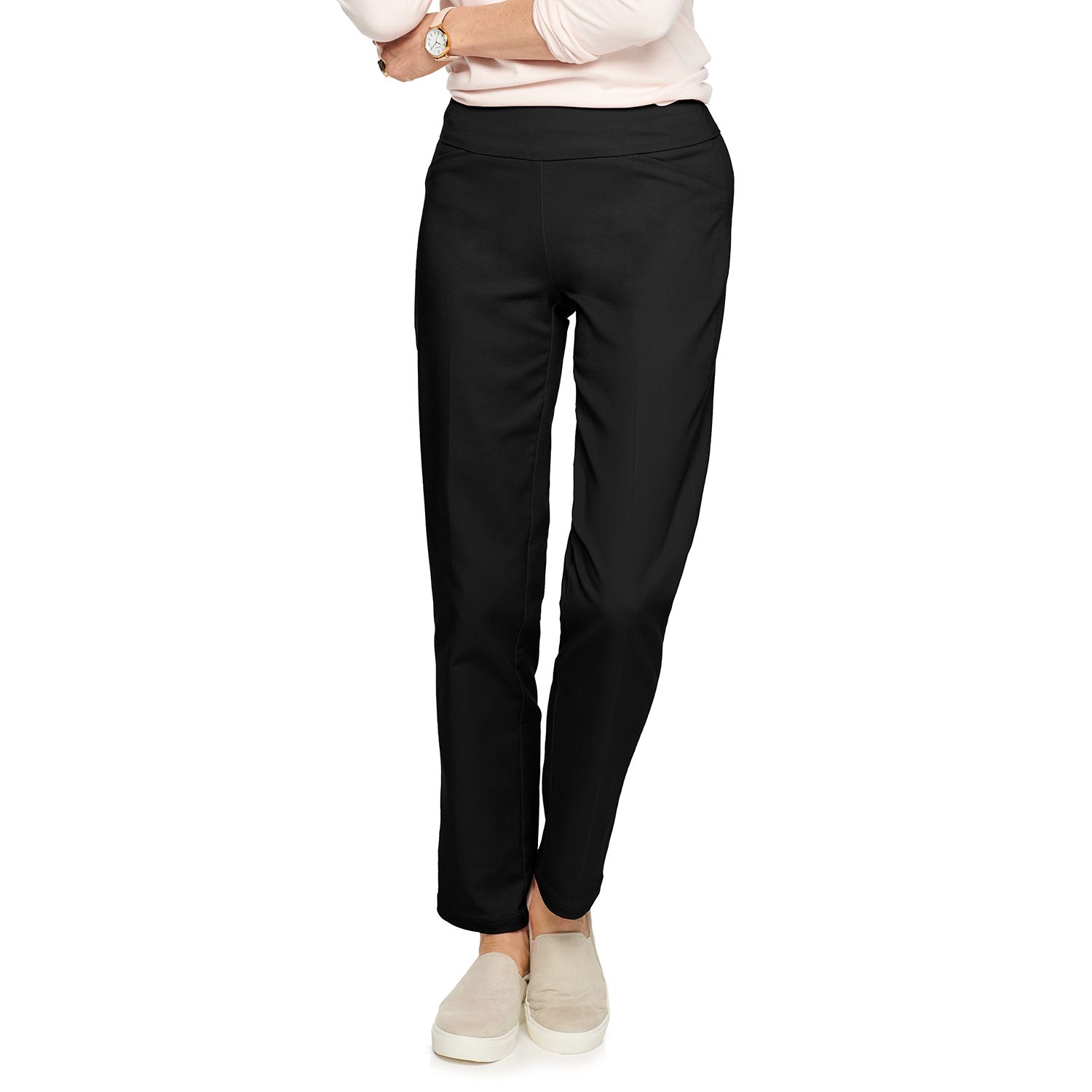 Женские прямые брюки Croft & Barrow Effortless Pull-On, петит, цвет: Чёрный