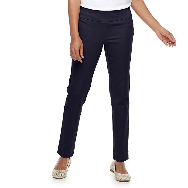 HDE Yoga Dress Pants for Women Straight Leg Pull On Pants with 8 Pockets  Navy Blue - XL Long 