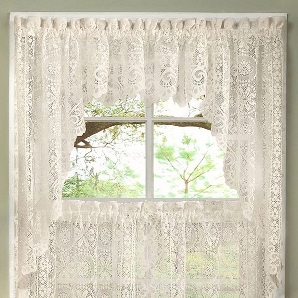 Sweet Home Old World Style Floral Heavy Cream Lace Kitchen Curtain Swag ...