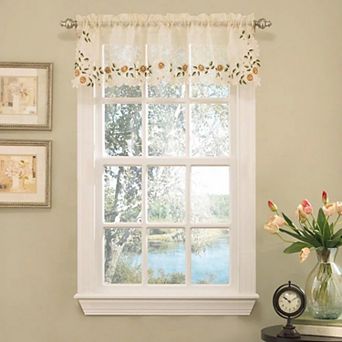 Sweet Home Rosemary Floral Embroidered Semi-Sheer Kitchen Valance
