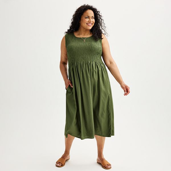 Plus Size Croft & Barrow® Smocked Swing Midi Dress