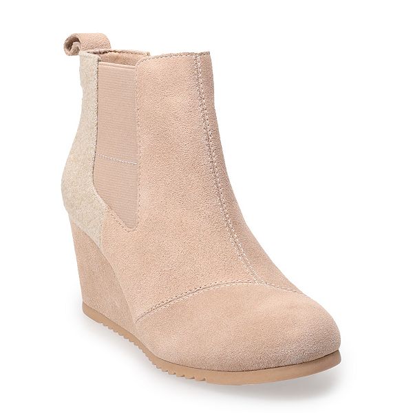 TOMS Bailey Women's Wedge Ankle Boots - Warm Taupe Suede Woven (9.5)