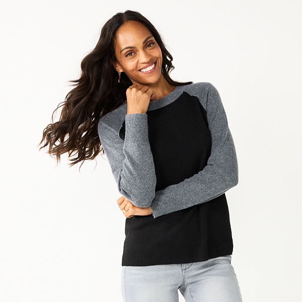 Womens Sonoma Goods For Life® Pull-On Raglan Sweater - Black Gray (X SMALL)