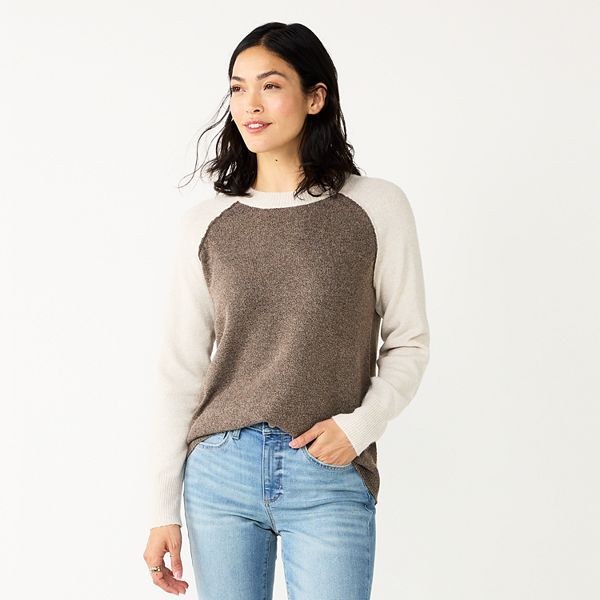 Womens Sonoma Goods For Life® Pull-On Raglan Sweater - Tan Cream (X SMALL)