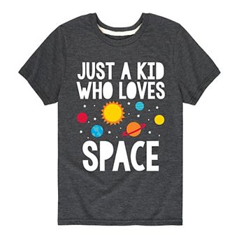 Boys 8-20 Just A Kid Who Loves Space Graphic Tee