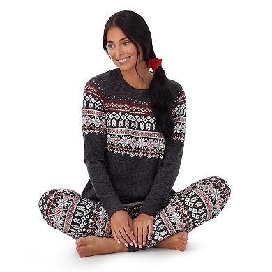 Women's Cuddl Duds 3-pc. Knit Long Sleeve Pajama Top, Banded Bottom Pajama Pants & Scrunchie Set