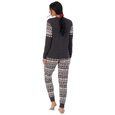 Women's Cuddl Duds 3-pc. Knit Long Sleeve Pajama Top, Banded Bottom Pajama Pants & Scrunchie Set