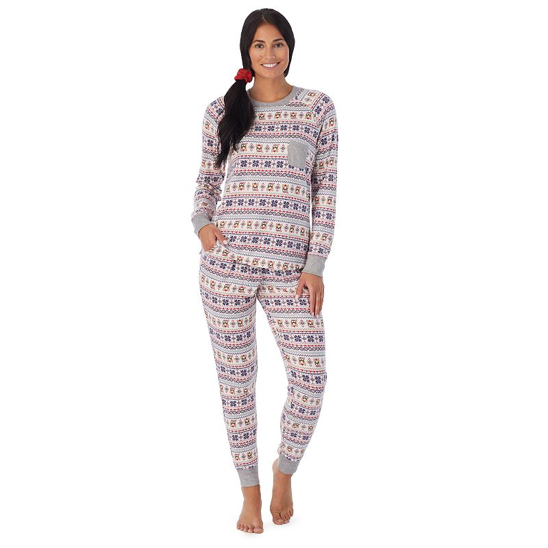 Womens Cuddl Duds 3-pc. Knit Long Sleeve Pajama Top, Banded Bottom Pajama 