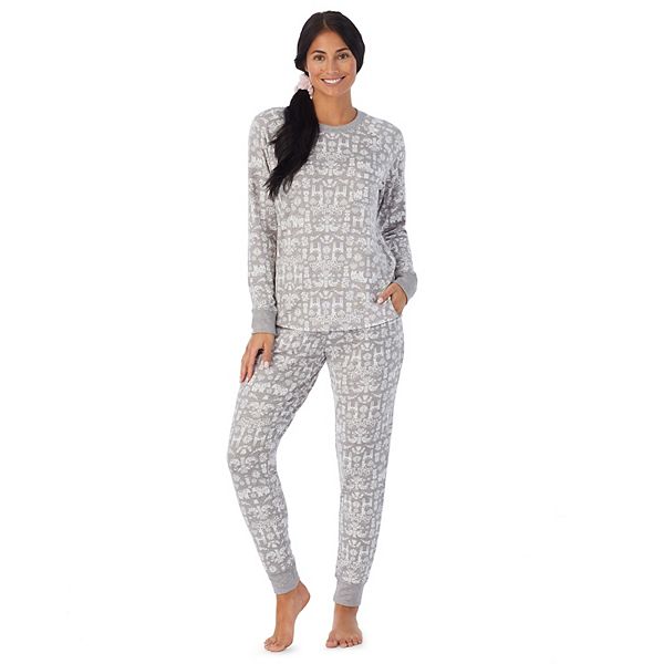 Women's Cuddl Duds 3-pc. Knit Long Sleeve Pajama Top, Banded Bottom ...