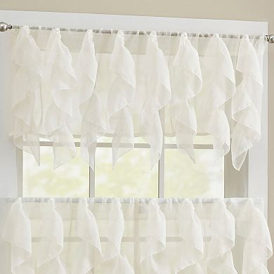 Sweet Home Collection Sheer Voile Vertical Ruffle Kitchen Tier Pair & Valance Set