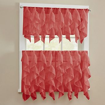 Sweet Home Collection Sheer Voile Vertical Ruffle Kitchen Tier Pair & Valance Set