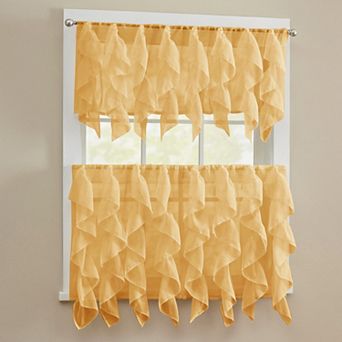 Sweet Home Collection Sheer Voile Vertical Ruffle Kitchen Tier Pair & Valance Set