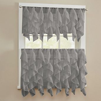 Sweet Home Collection Sheer Voile Vertical Ruffle Kitchen Tier Pair & Valance Set