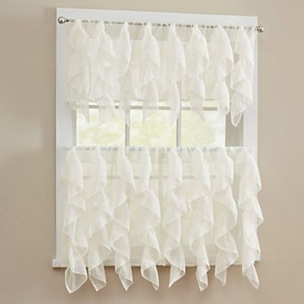Sweet Home Collection Sheer Voile Vertical Ruffle Kitchen Tier Pair & Valance Set