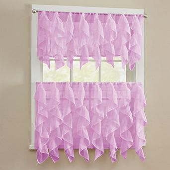 Sweet Home Collection Sheer Voile Vertical Ruffle Kitchen Tier Pair & Valance Set